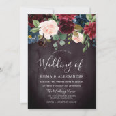 Bourgogne Paarse rode wijnbloemen bruiloft Kaart (Voorkant)