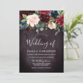 Bourgogne Paarse rode wijnbloemen bruiloft Kaart (Staand voorkant)