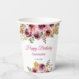 Bourgogne Paarse Roos rustieke bloemen Verjaardag Papieren Bekers