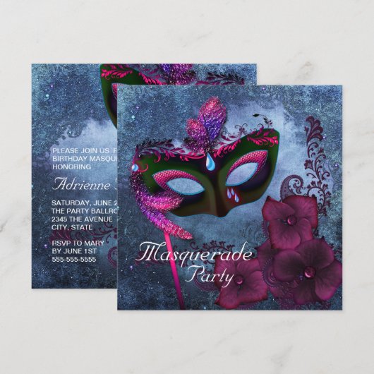 Bourgogne Paarse Roze Masquerade Party Uitnodiging (Voorkant / Achterkant)