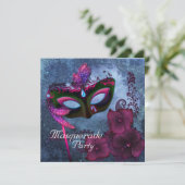Bourgogne Paarse Roze Masquerade Party Uitnodiging (Staand voorkant)