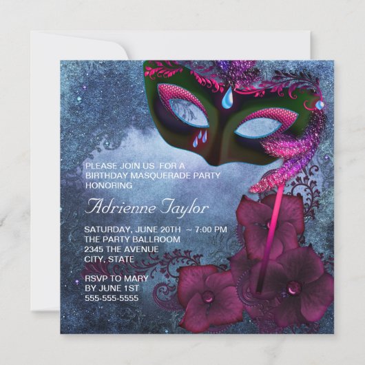 Bourgogne Paarse Roze Masquerade Party Uitnodiging (Achterkant)