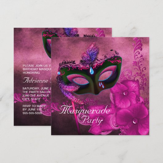 Bourgogne Paarse Roze Masquerade Party Uitnodiging (Voorkant / Achterkant)