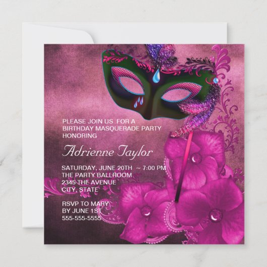 Bourgogne Paarse Roze Masquerade Party Uitnodiging (Achterkant)