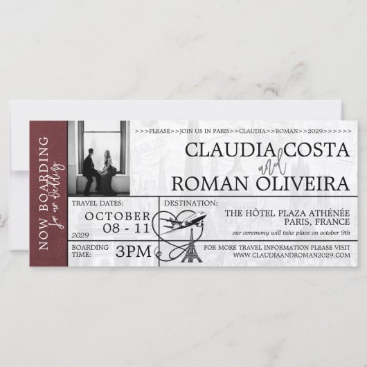 Bourgogne Parijs bruiloft instapkaart uitnodiging (Voorkant)