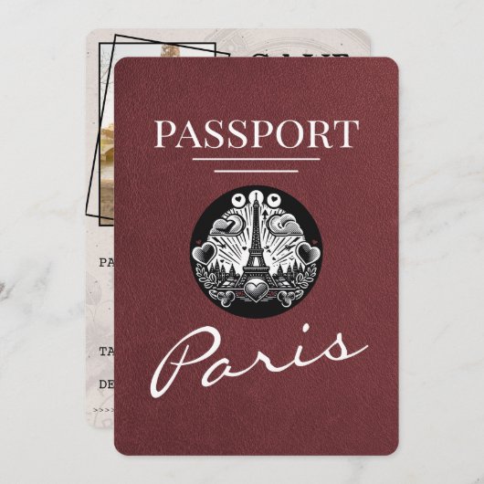 Bourgogne Paris Passport Bewaar de datum Save The Date (Voorkant / Achterkant)