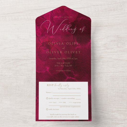 Bourgogne Passie bruiloft All In One Uitnodiging (Binnen)