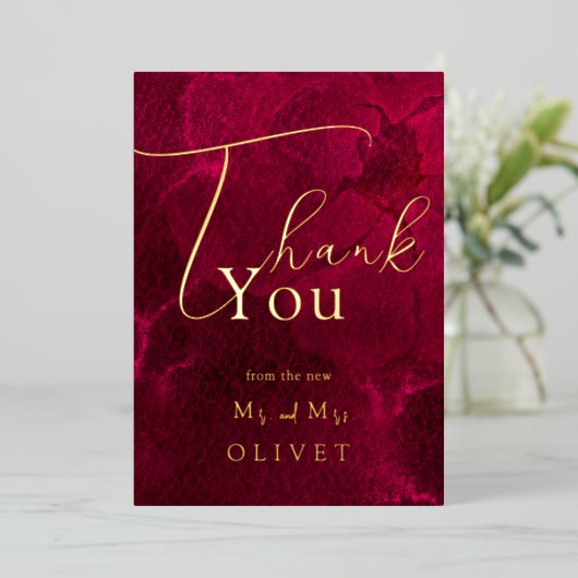 Bourgogne Passie Bruiloft Dank u Kaart (Staand Voorkant)