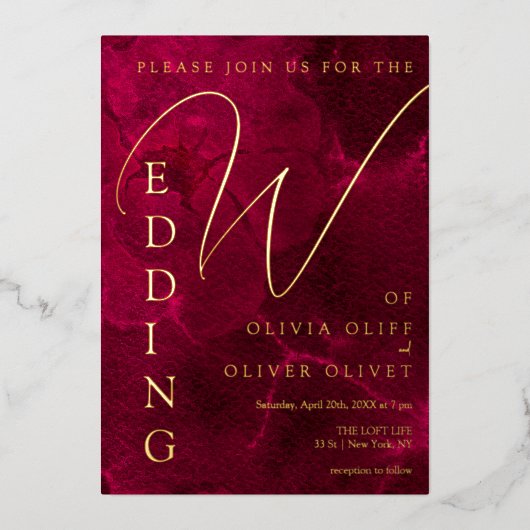 Bourgogne Passie bruiloft Folie Uitnodiging (Voorkant)