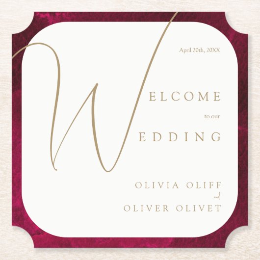 Bourgogne Passie bruiloft Kartonnen Onderzetters (Voorkant)