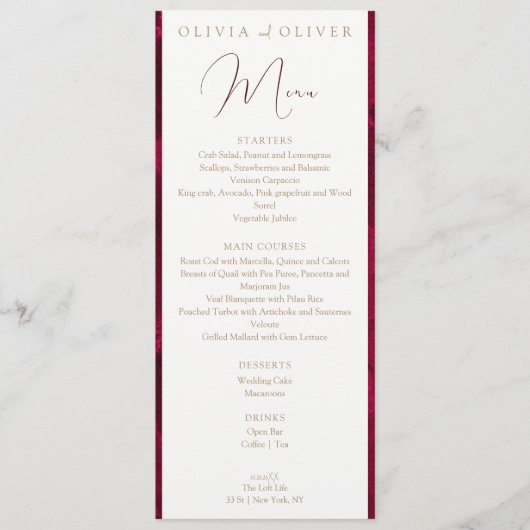 Bourgogne Passie Bruiloft Menu (Voorkant)