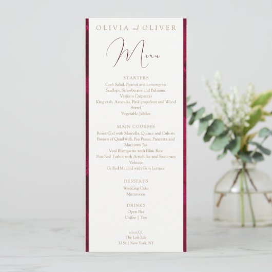 Bourgogne Passie Bruiloft Menu (Staand voorkant)