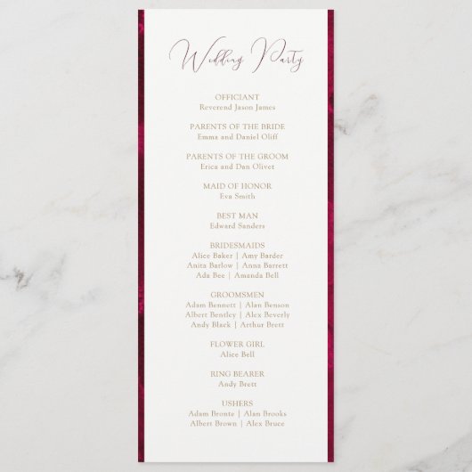 Bourgogne Passie bruiloft Programmakaart (Achterkant)