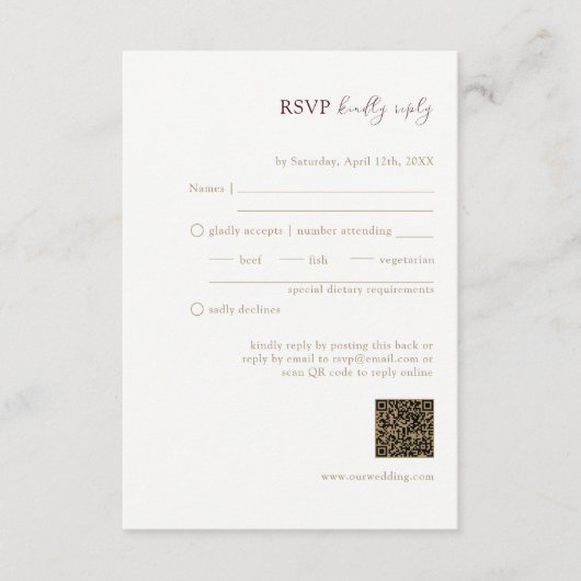 Bourgogne Passie Bruiloft RSVP QR Code Informatiekaartje (Voorkant)