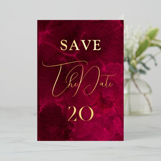 Bourgogne Passie Bruiloft Save The Date Folie Uitnodiging (Staand Voorkant)
