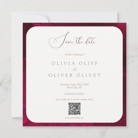 Bourgogne Passie Bruiloft Save The Date Kaart (Achterkant)