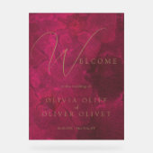 Bourgogne Passie Bruiloft Welkom Acryl Bord (Voorkant)