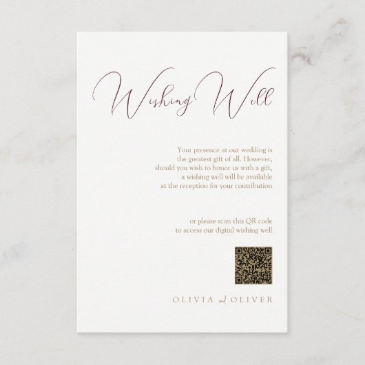 Bourgogne Passie Bruiloft Wishing Well QR Code Informatiekaartje (Voorkant)
