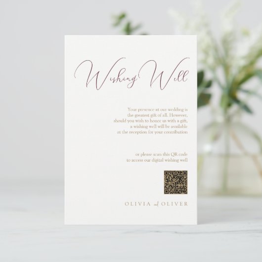 Bourgogne Passie Bruiloft Wishing Well QR Code Informatiekaartje (Staand voorkant)