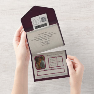 Bourgogne Passport Style All In One Uitnodiging
