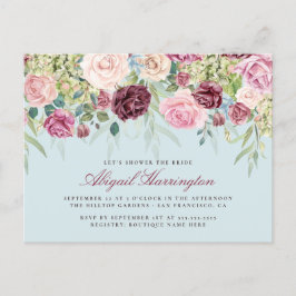 Bourgogne & Pastel Waterverf Floral Vrijgezellenfe Uitnodiging Briefkaart