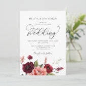 Bourgogne Peach Alles in 1 Budget QR Code Bruiloft Kaart (Staand voorkant)