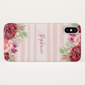 Bourgogne Perzik Bloemblush Strepen Monogram Case-Mate iPhone Case (Achterkant (horizontaal))