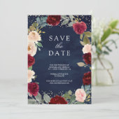Bourgogne Perzik Bloemen Foto Marine QR Code Huwel Save The Date (Staand voorkant)