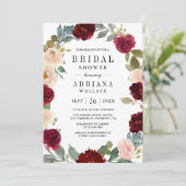 Bourgogne Perzik Bloemen Foto QR Code Vrijgezellen Kaart (Staand voorkant)