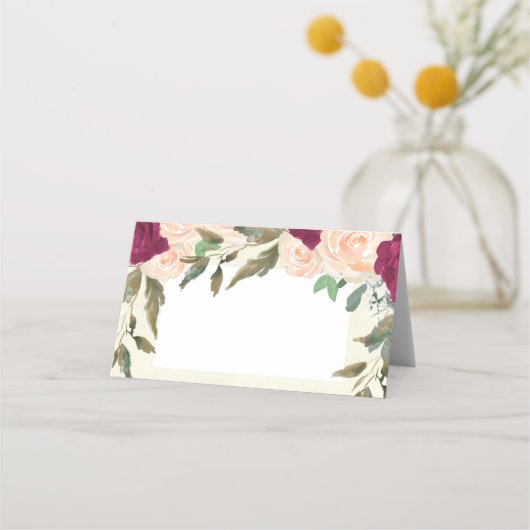 Bourgogne perzik bloemen ivoor bruiloft plaats kaa plaatskaartje (Voorkant)