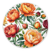 Bourgogne Perzik Bloemen Peony Bloemenpatroon Keramische Knop (Voorkant)