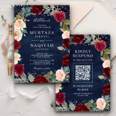 Bourgogne Perzik Bloemen QR Code Marine Moslim Bru Kaart