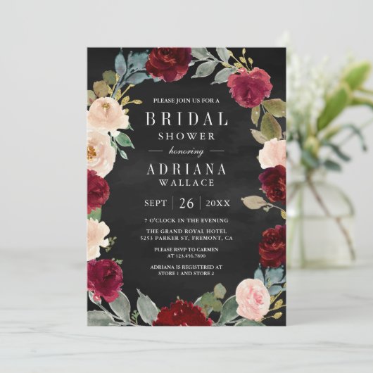 Bourgogne Perzik Bloemen QR Code Zwart Vrijgezelle Kaart (Staand voorkant)