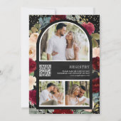 Bourgogne Perzik Bloemen QR Code Zwart Vrijgezelle Kaart (Achterkant)