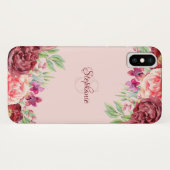 Bourgogne Perzik Blush Bloemen Roos Monogram Case-Mate iPhone Case (Achterkant (horizontaal))
