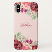 Bourgogne Perzik Blush Bloemen Roos Monogram Case-Mate iPhone Case (Achterkant)