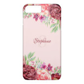 Bourgogne Perzik Blush Bloemen Roos Monogram Case-Mate iPhone Case (Achterkant)