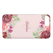 Bourgogne Perzik Blush Bloemen Roos Monogram Case-Mate iPhone Case (Achterkant (Horizontaal))