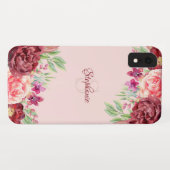 Bourgogne Perzik Blush Bloemen Roos Monogram Case-Mate iPhone Case (Achterkant (horizontaal))