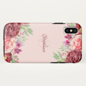 Bourgogne Perzik Blush Bloemen Roos Monogram Case-Mate iPhone Case (Achterkant (horizontaal))