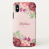 Bourgogne Perzik Blush Bloemen Roos Monogram Case-Mate iPhone Case (Achterkant)