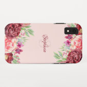 Bourgogne Perzik Blush Bloemen Roos Monogram Case-Mate iPhone Case (Achterkant (horizontaal))