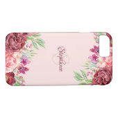 Bourgogne Perzik Blush Bloemen Roos Monogram Case-Mate iPhone Case (Achterkant (Horizontaal))