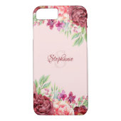 Bourgogne Perzik Blush Bloemen Roos Monogram Case-Mate iPhone Case (Achterkant)