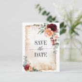 Bourgogne Perzik Koraal Roze Rozen Save the Date Briefkaart (Staand voorkant)