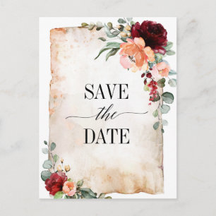Bourgogne Perzik Koraal Roze Rozen Save the Date Briefkaart
