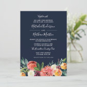 Bourgogne Perzik Navy Waterverf Bloemen Huwelijk Kaart (Staand voorkant)