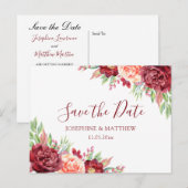 Bourgogne Perzik Roos Bloemen Bruiloft Save The Da Aankondigingskaart (Voorkant / Achterkant)
