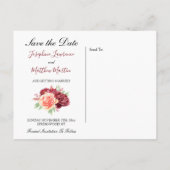 Bourgogne Perzik Roos Bloemen Bruiloft Save The Da Aankondigingskaart (Achterkant)