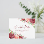 Bourgogne Perzik Roos Bloemen Bruiloft Save The Da Aankondigingskaart (Staand voorkant)